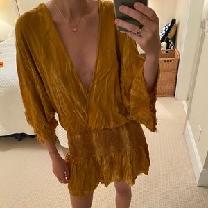 Mustard yellow tie dye blue life cover up dress